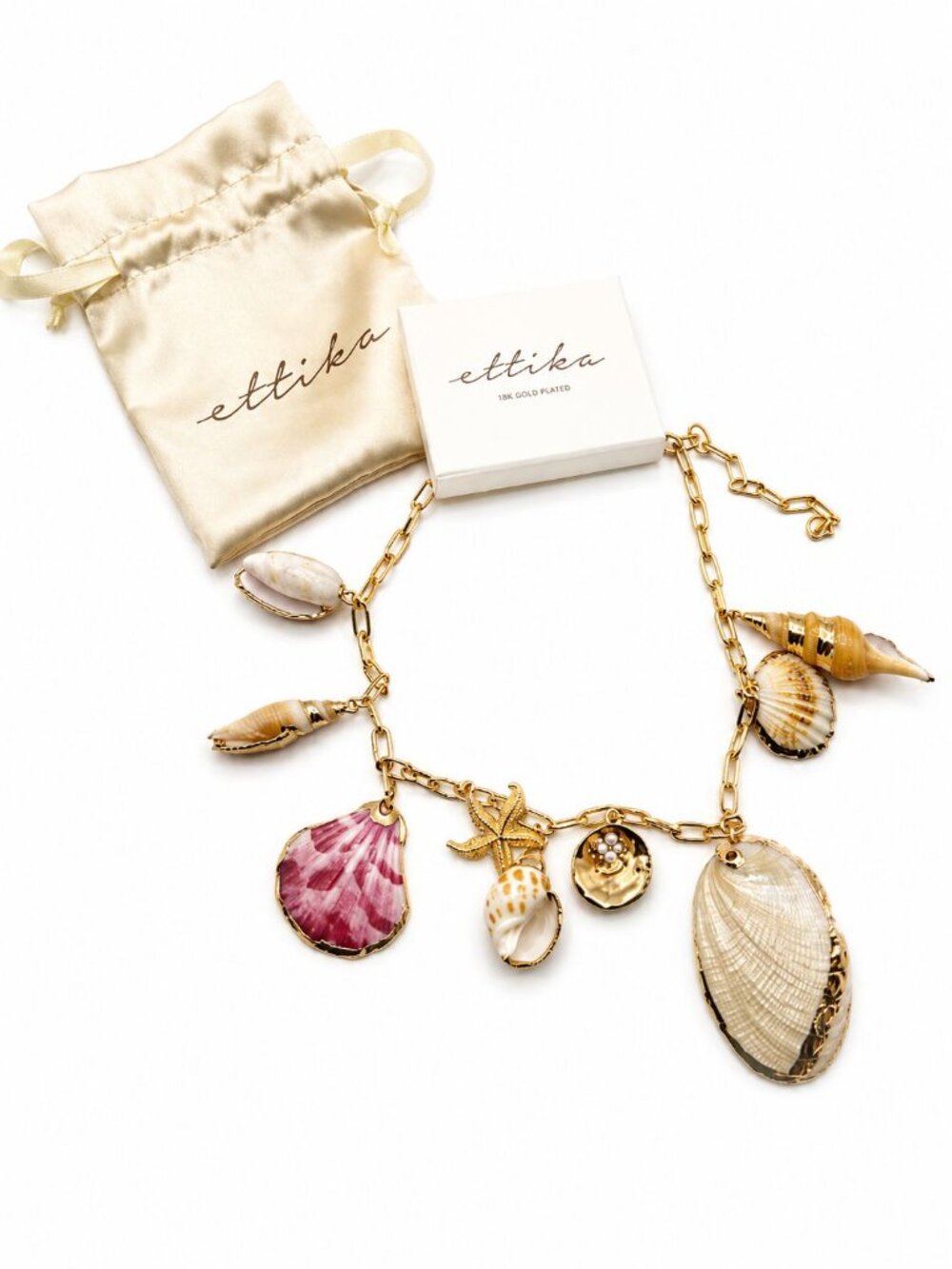 Ettika Private Island Assorted Shell Necklace 18k Gold Plating NEW!